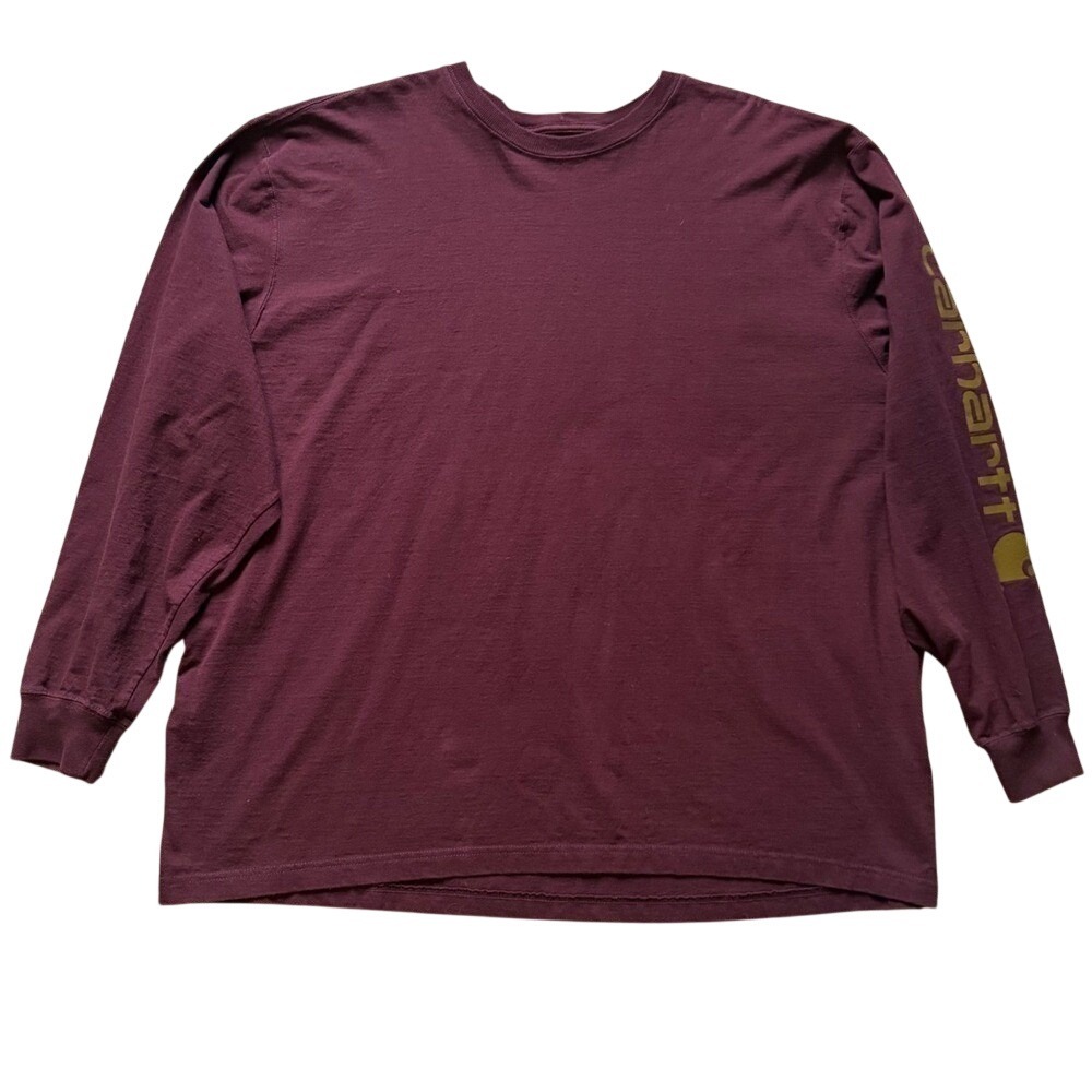 Carhartt Mens 2XL Long Sleeve‎ T Shirt Burgundy Loose Fit Graphic Sleeve Farm